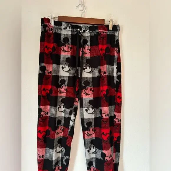 Disney‎ Mickey Mouse Med Red Black Plaid Lounge Pajama Pants Travel Vacation - Picture 2 of 7